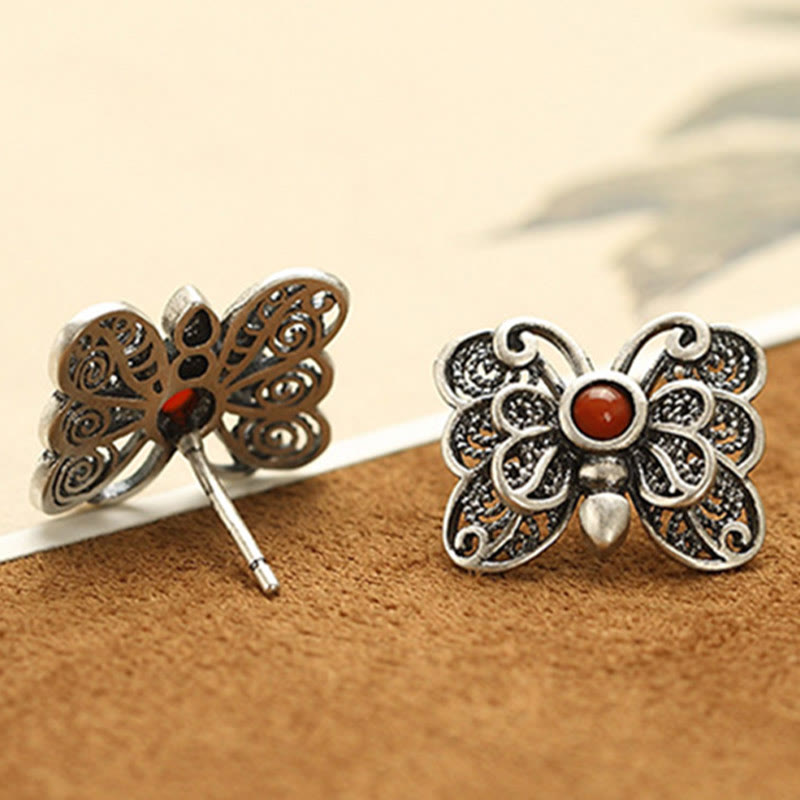 KarmaRipple's 925 Sterling Silver Red Agate Butterfly Self-acceptance Ring Earrings Set p17