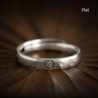 Bague en argent sterling 925 avec symbole du zodiaque chinois et bénédiction du Bouddha de KarmaRipple