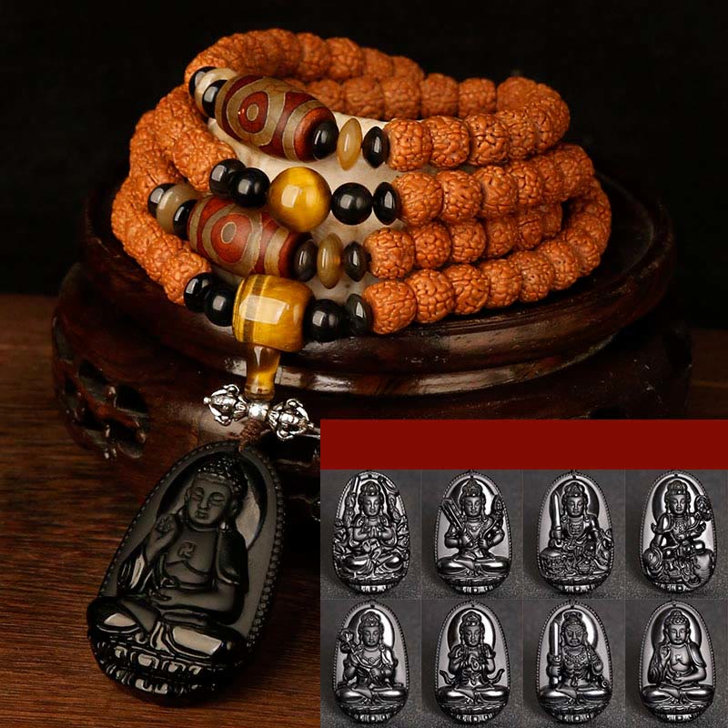 KarmaRipple's Tibet 108 Mala Beadwork Rudraksha Bodhi Seed Chinese Zodiac Natal Buddha Wealth Talisman Bracelet p50