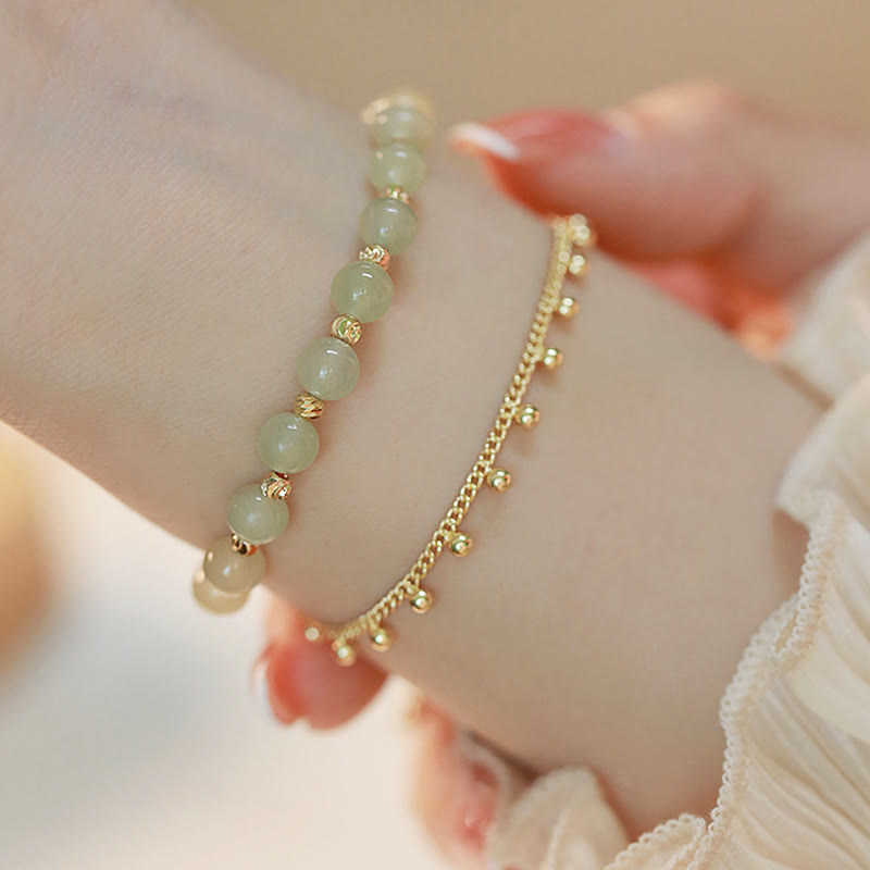 KarmaRipple's 14K Gold Plated 2 Layers Hetian Jade Bead Fortune Prosperity Bracelet p15