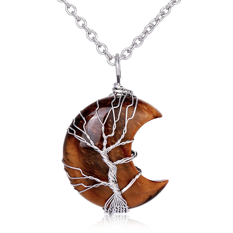 KarmaRipple's Authentic Quartz Gemstone Moon Tree Of Life Balancing Energy Pendant Necklace p6