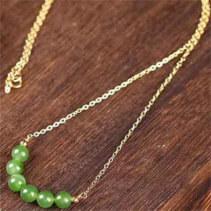 KarmaRipple's 14k Gold Plated Hetian Cyan Jade Beaded Fortune Pendant Necklace p4