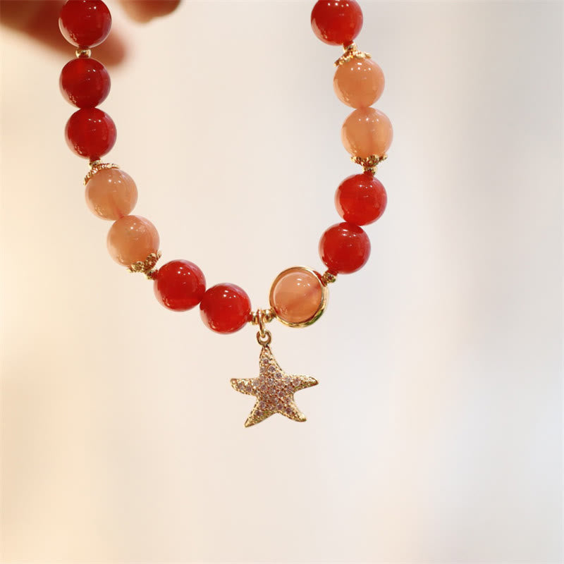 KarmaRipple's Sun Stone Peach Moonstone Red Agate Gemstone Star Wealth Bracelet p5