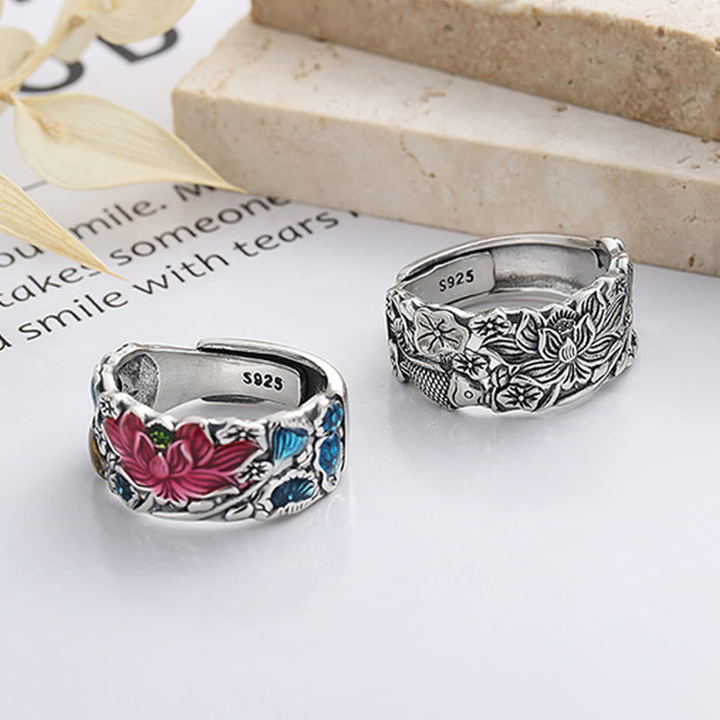KarmaRipple's 925 Sterling Silver Koi Fish Lotus Flower Prosperity Ring p3