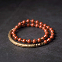 Bracelet de la paix en bronze, pierre précieuse d'obsidienne noire et jaspe rouge, agate mousse et pierre précieuse de KarmaRipple