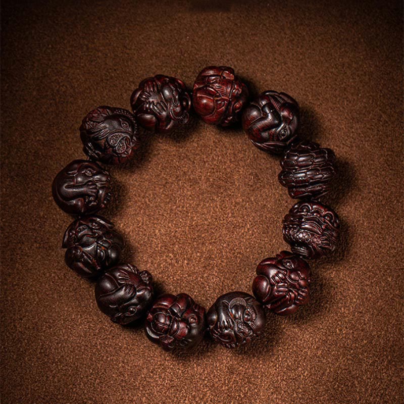KarmaRipple's Chinese Zodiac Engraved Small Leaf Red Sandalwood Protection Bracelet p5