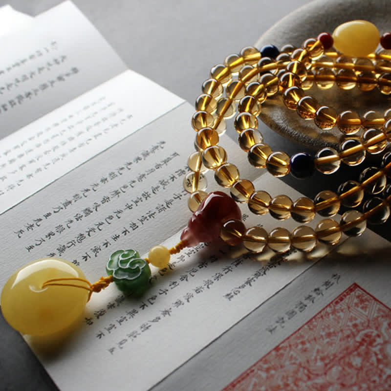 KarmaRipple's 108 Mala Beadwork Authentic Citrine Amber Peace Buckle Red Agate PiXiu Protection Talisman Bracelet p10