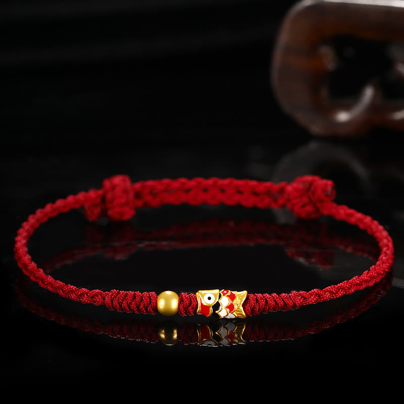 KarmaRipple's 999 Gold Fortune Koi Fish Handcrafted Woven String Bracelet p33