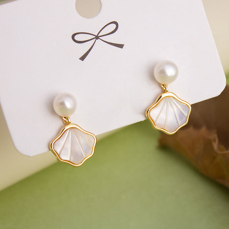 KarmaRipple's Ginkgo Tridacna Stone Pearl Bead Bronze Blessing Pendant Necklace Ring Earrings Set p4