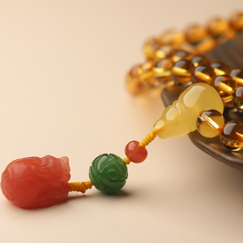 KarmaRipple's 108 Mala Beadwork Authentic Citrine Amber Peace Buckle Red Agate PiXiu Protection Talisman Bracelet p26