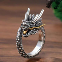 Bague ajustable en argent sterling 925 avec motif dragon vintage de KarmaRipple