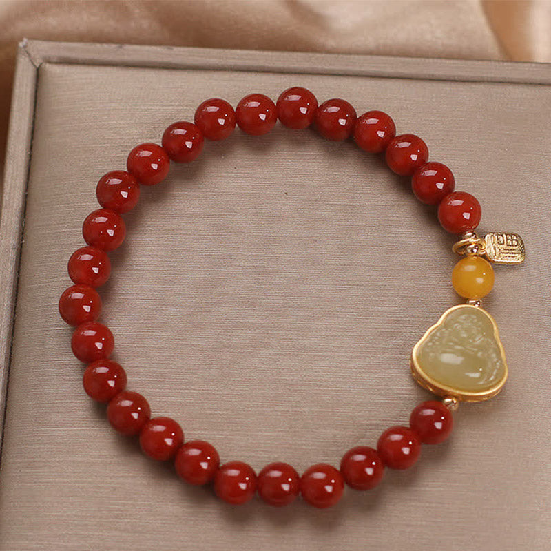 KarmaRipple's Laughing Buddha Red Agate Jade Confidence Bracelet p12