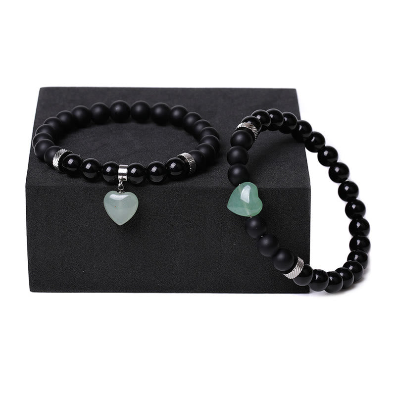 KarmaRipple's 2Pcs Black Onyx Gemstone Stone Love Heart Protection Support Pair Bracelet p16