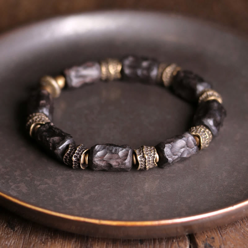 KarmaRipple's Tibetan Ebony Wood Bronze Calm Peace Bracelet p17