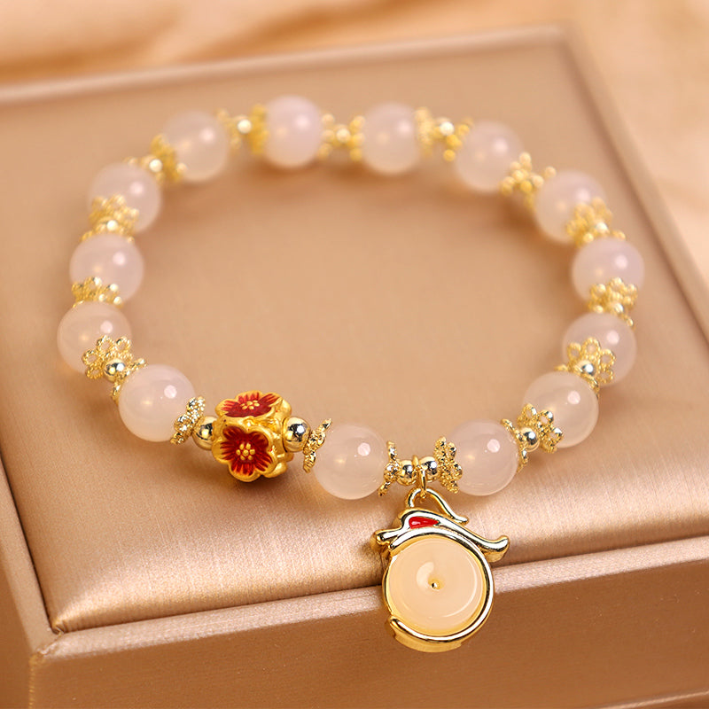 KarmaRipple's Year of the Dragon Ivory Agate Green Aventurine Peace Buckle Fortune Bracelet ( p11