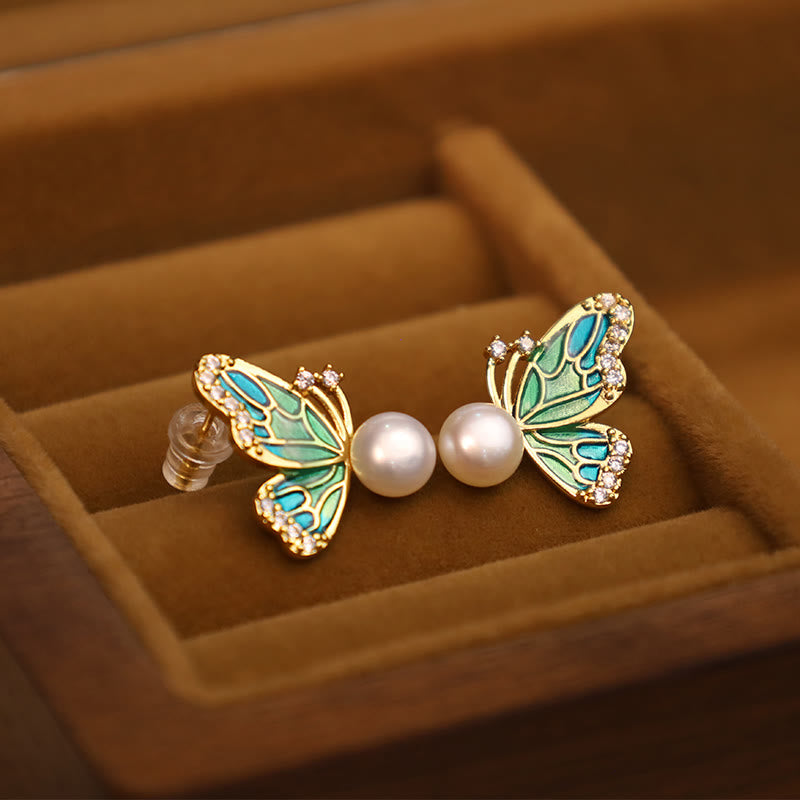 KarmaRipple's 925 Sterling Silver Posts 18K Gold Plated Bronze Authentic Pearl Butterfly Balancing Stud Earrings p6