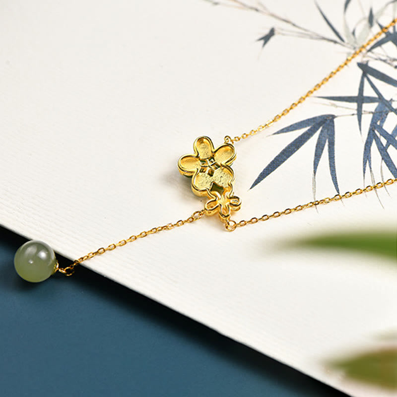 KarmaRipple's 925 Sterling Silver Hetian Cyan Jade Plum Flower Blossom Design Fortune Pendant Necklace p6