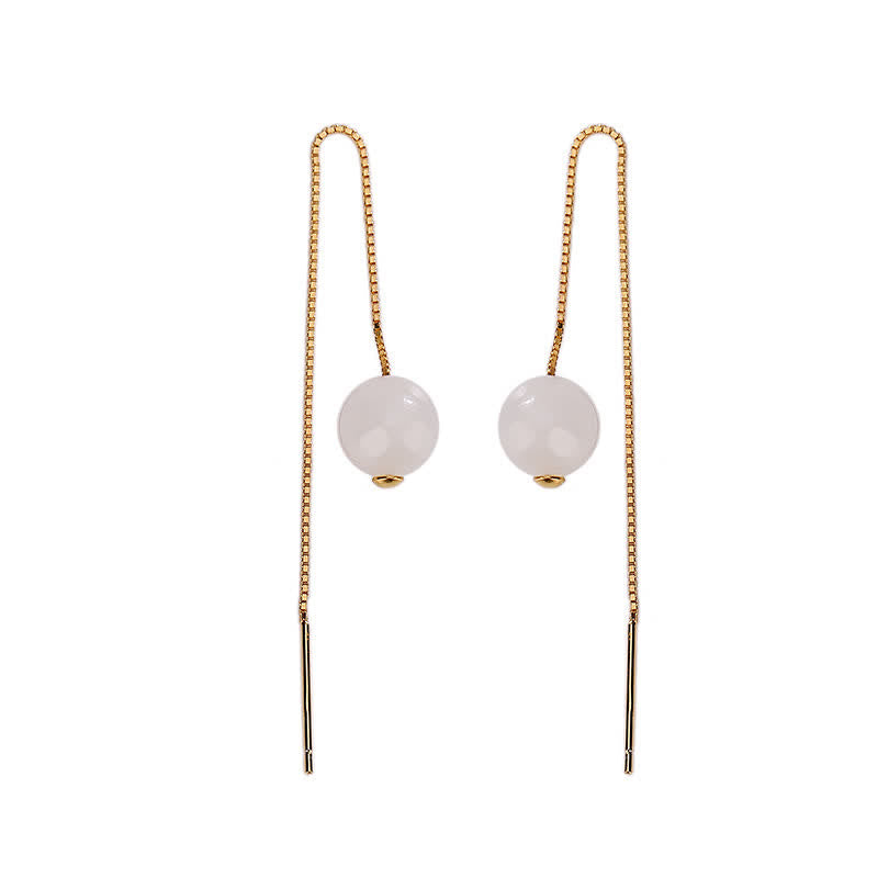 KarmaRipple's 925 Sterling Silver Ivory Jade Beaded Happiness Drop Earrings p5