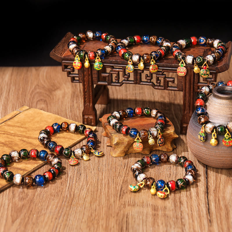 KarmaRipple's Five Elements Gold Swallowing Beast Family Talisman Liuli Glass Bead Fortune Bracelet p9