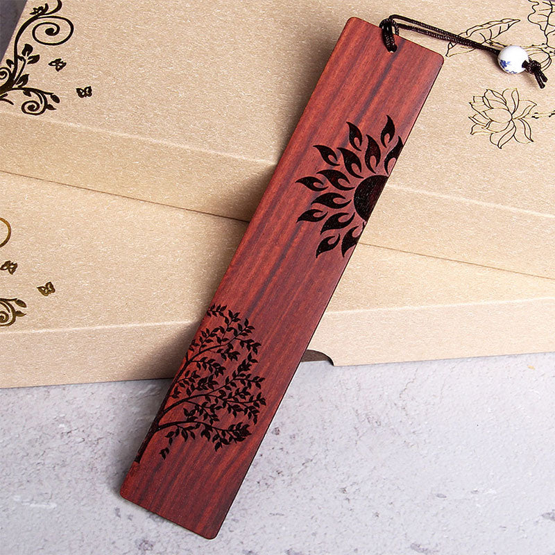 KarmaRipple's Sun Tree Ebony Wood Small Leaf Red Sandalwood Bookmarks With Gift Box p2