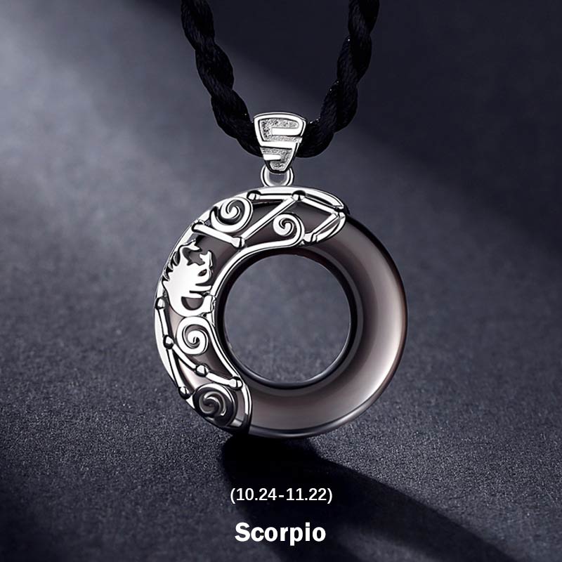 KarmaRipple's 12 Constellations of the Zodiac Ice Obsidian Blessing Round Necklace Pendant p28