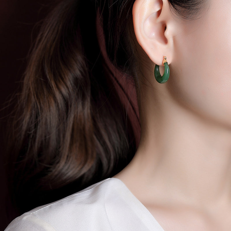 KarmaRipple's 925 Sterling Silver Plated Gold Authentic Round Hetian Cyan Jade Fortune Drop Earrings p6