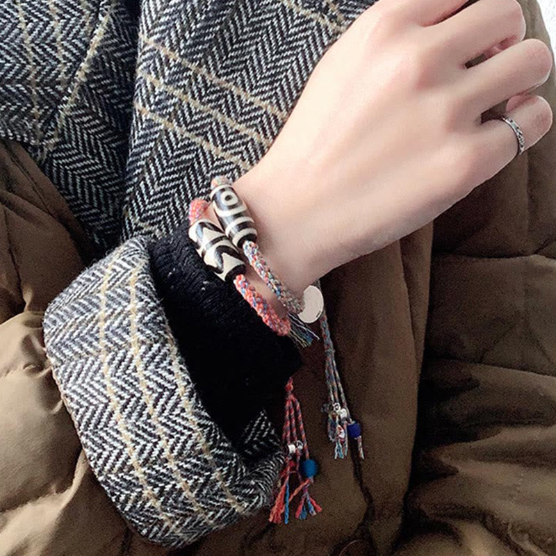 KarmaRipple's Tibetan 925 Sterling Silver Om Mani Padme Hum Handmade Dzi Bead Protection Braid Bracelet p5