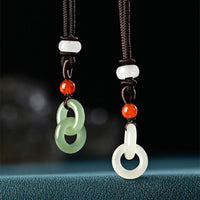 Collier avec pendentif en jade cyan Hetian authentique de KarmaRipple, double boucle de paix et succès