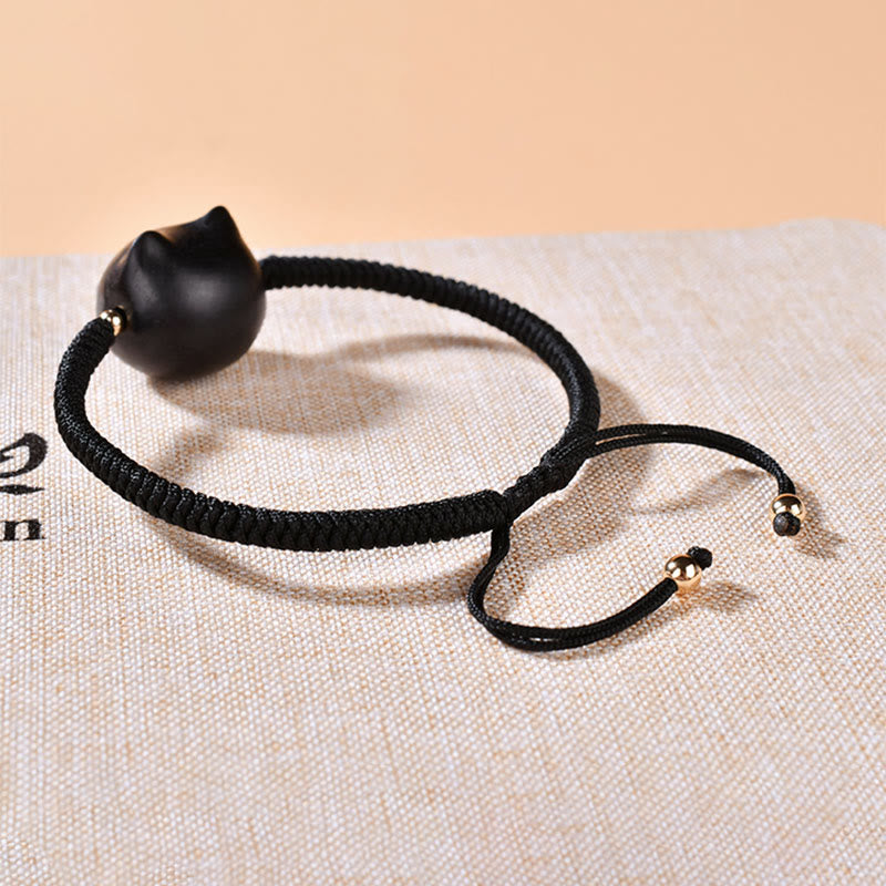 KarmaRipple's Ebony Wood Cat Head Pattern Peace King Kong Weave Woven Bracelet p17