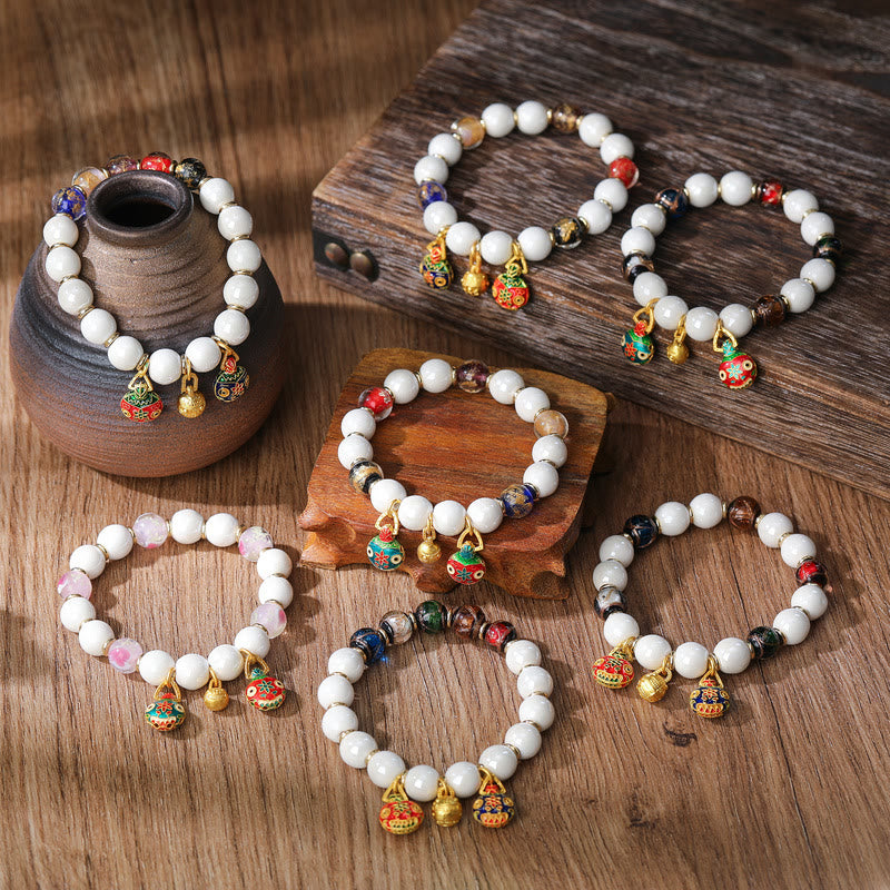 KarmaRipple's Gold Swallowing Beast Family Talisman Liuli Glass Colorful Porcelain Bead Fortune Bracelet p8