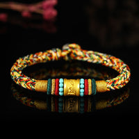 Bracelet porte-bonheur fait main en or 999 tibétain Om Mani Padme Hum à huit fils tissés pour la paix de KarmaRipple