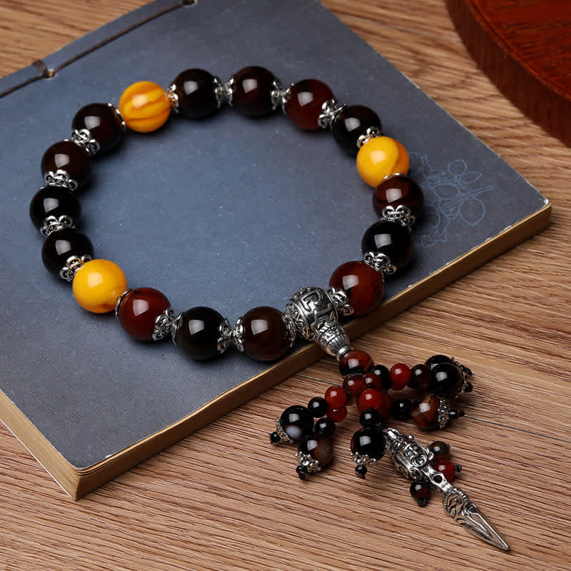 KarmaRipple's Authentic Tiger Eye Red Agate Dragon Vein Agate Stone Vajra Dorje Power Balancing Bracelet Car Decoration p20