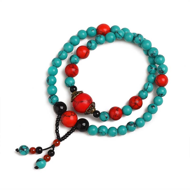KarmaRipple's Turquoise Black Onyx Red Turquoise Bead Protection Bracelet p6