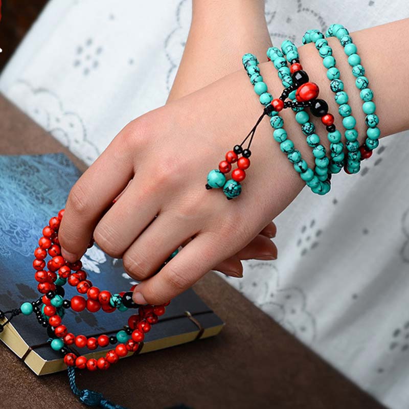 KarmaRipple's Turquoise Black Onyx Red Turquoise Bead Protection Bracelet p11