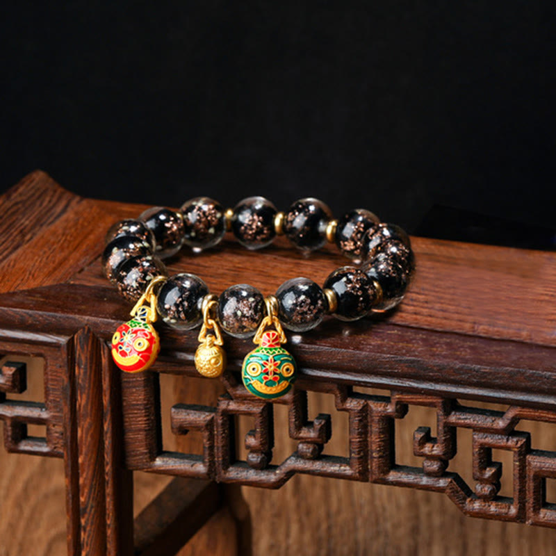 KarmaRipple's Gold Swallowing Beast Family Talisman Luminous Fluorescent Liuli Glass Bead Success Bracelet p59