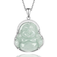 Collier pendentif en argent sterling 925 avec pendentif Bouddha rieur en jade et pierre de fortune de KarmaRipple