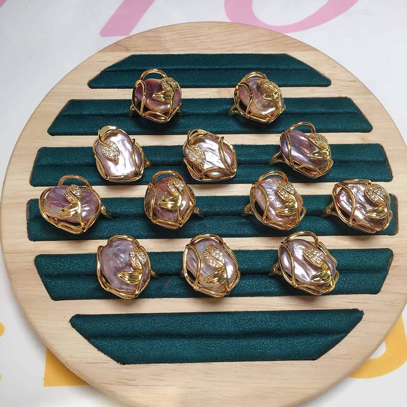 KarmaRipple's Pearl Bronze Plated Gold Flower Happiness Wealth Ring p10