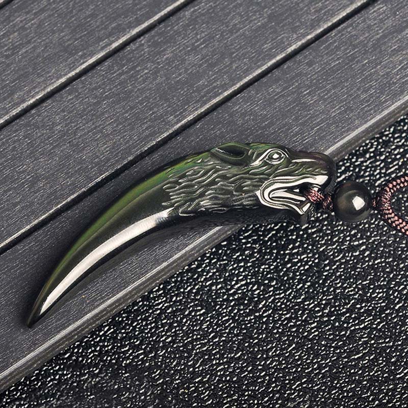 KarmaRipple's Authentic Black Obsidian Ice Obsidian Rainbow Obsidian Wolf Tooth Pattern Strength Pendant Necklace p15