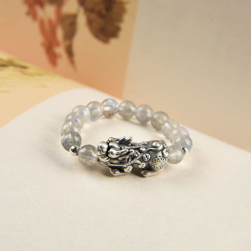 KarmaRipple's 925 Sterling Silver Authentic Garnet Moonstone Red Agate PiXiu Wealth Ring p16