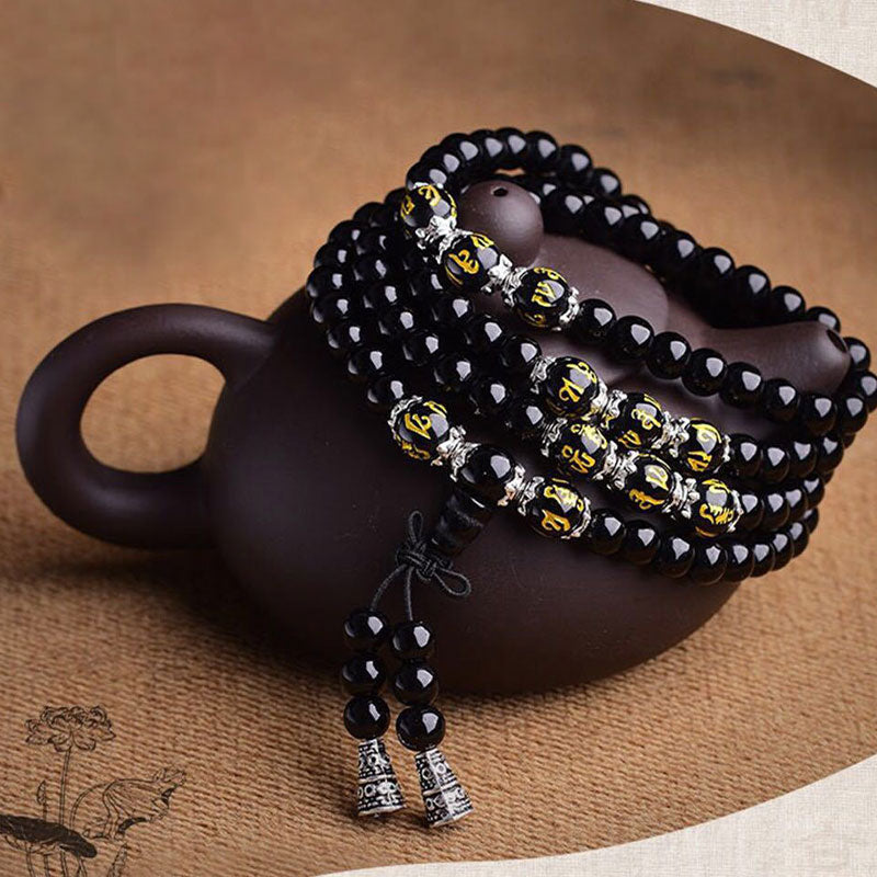 KarmaRipple's Black Obsidian Six True Words Protection Mala Bracelet p6