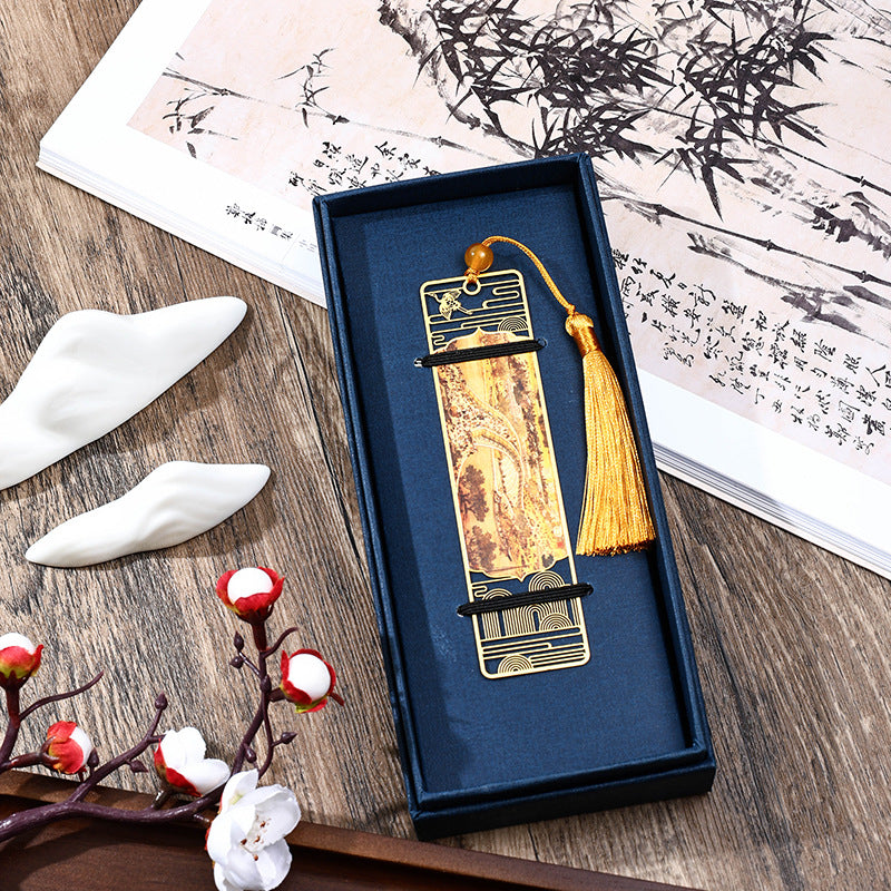 KarmaRipple's A Panorama of Rivers and Mountains Metal Hollow Bookmarks Tassel With Gift Box p16