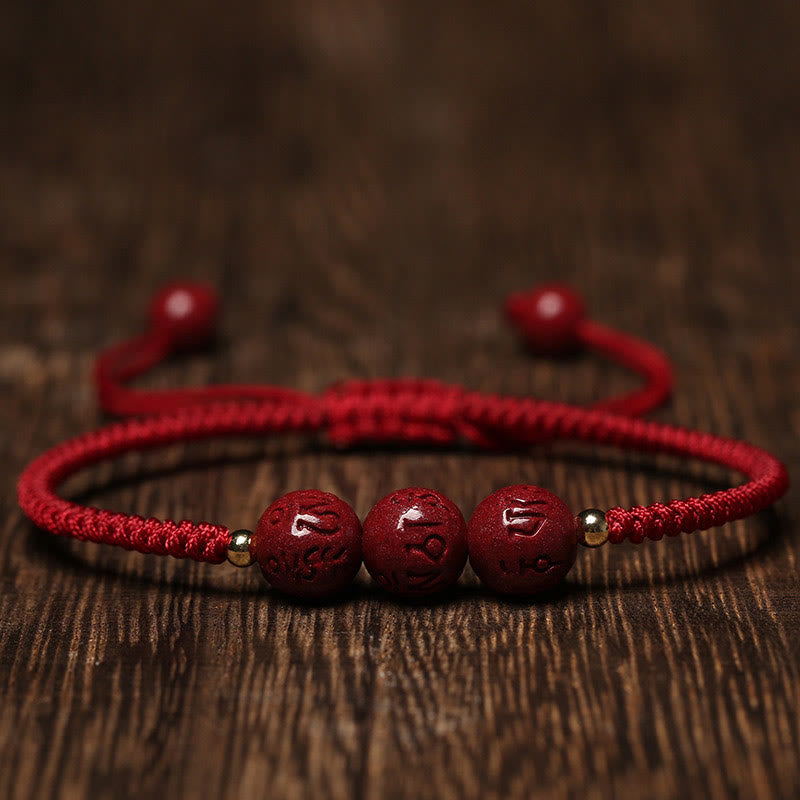 KarmaRipple's Handmade Cinnabar Om Mani Padme Hum Engraved Beadwork Blessing Woven Bracelet p13