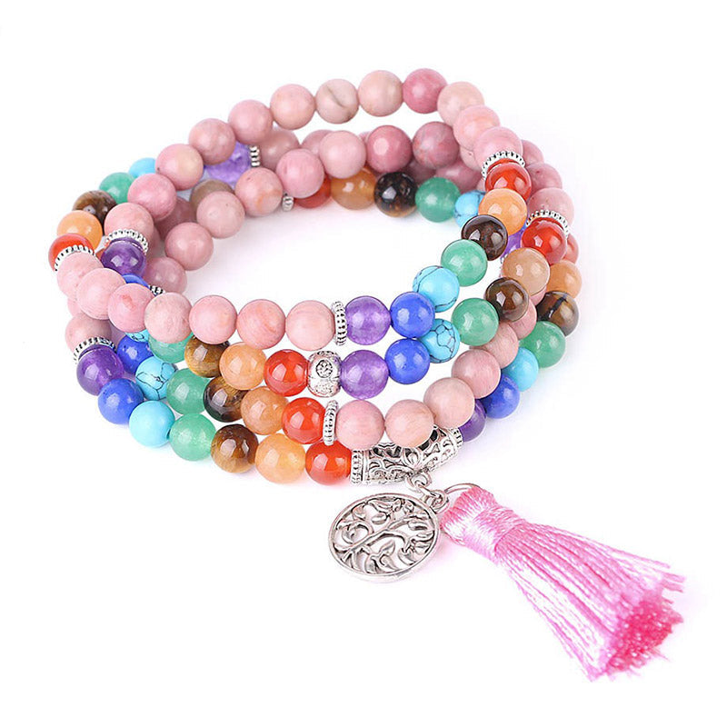 KarmaRipple's 108 Mala Beadwork Rhodonite Blue Gemstone Lazulite Balancing Bracelet p1