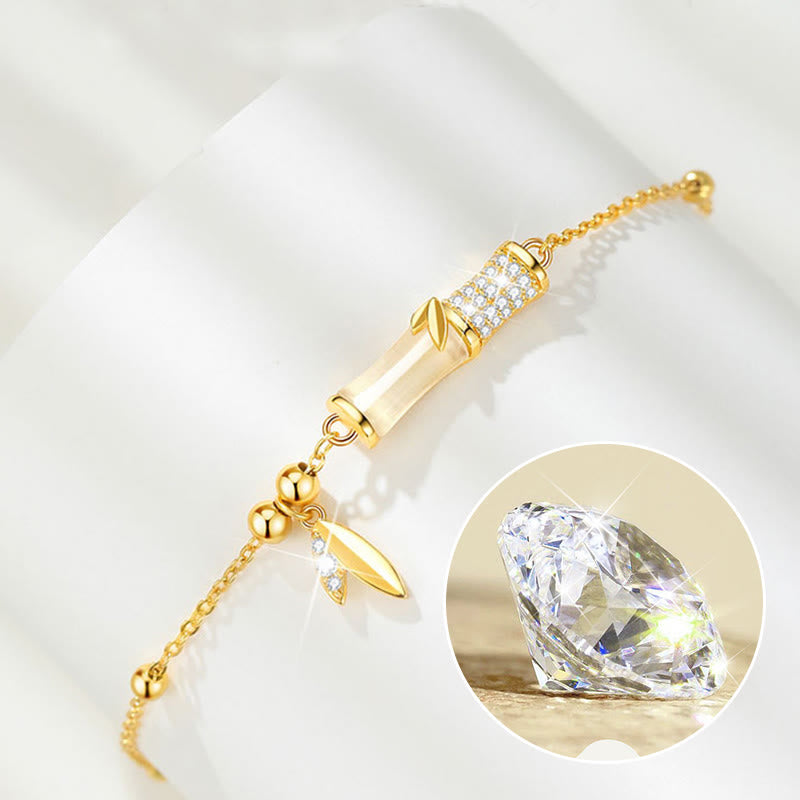 KarmaRipple's 925 Sterling Silver 18K Gold Plated Ivory Jade Bamboo Zircon Leaf Fortune Bracelet p7