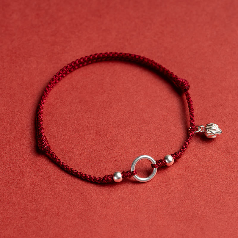 KarmaRipple's 925 Sterling Silver Fortunate Fortune Peace Joy Lotus Peace Buckle Red String Bracelet p32