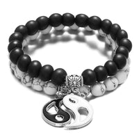 Bracelet Yin Yang en perles d'onyx noir, ivoire et turquoise authentiques de KarmaRipple, 2 pièces