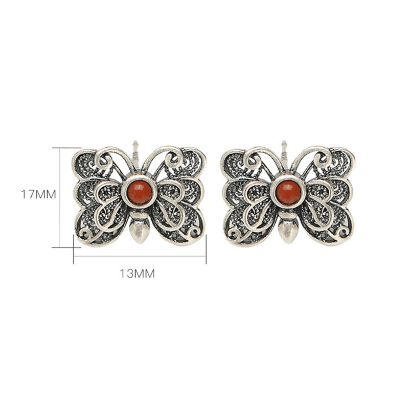 KarmaRipple's 925 Sterling Silver Red Agate Butterfly Self-acceptance Ring Earrings Set p19
