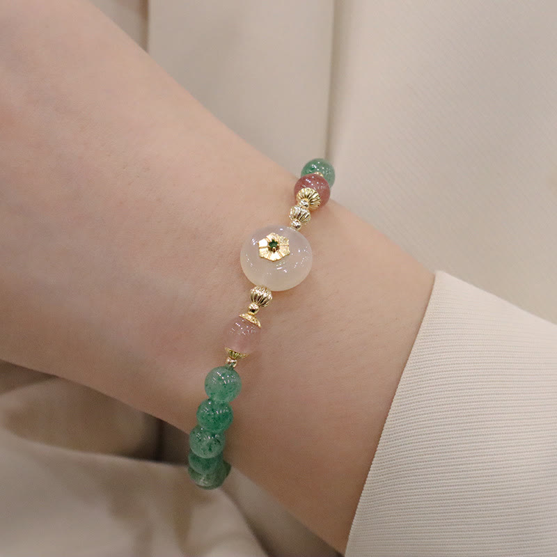 KarmaRipple's Authentic Green Strawberry Quartz Chalcedony Flower Gratitude Bracelet p5