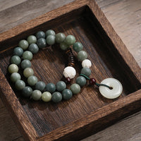 Bracelet double tour en jade de lotus et graine de Bodhi cyan de KarmaRipple, boucle de paix et sagesse