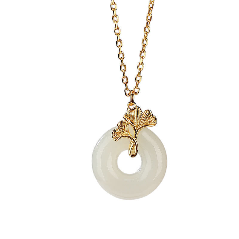 KarmaRipple's 925 Sterling Silver Authentic Hetian Jade Ginkgo Leaf Peace Buckle Fortune Pendant Necklace p7